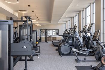 Modern fitness center with cardio and weight equipment